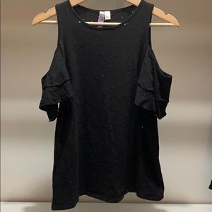 Black distressed cold shoulder